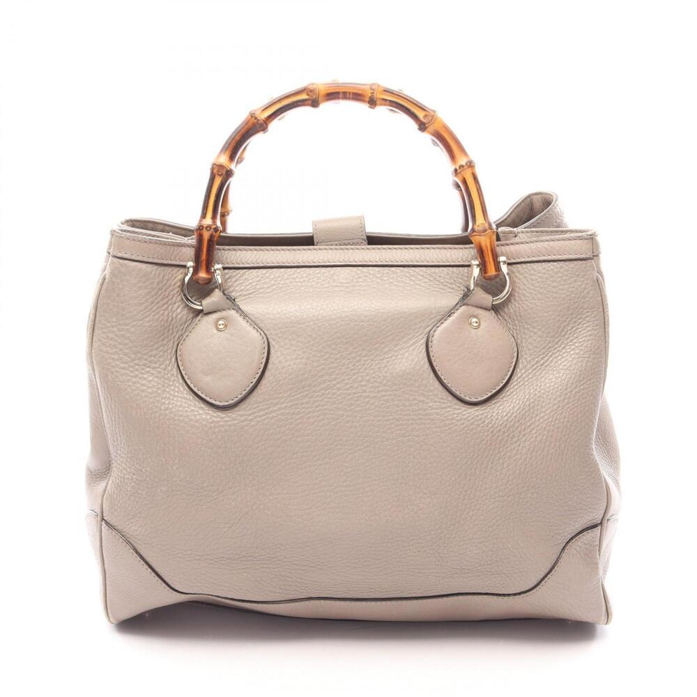GUCCI Cream Leather Bamboo Tote Bag